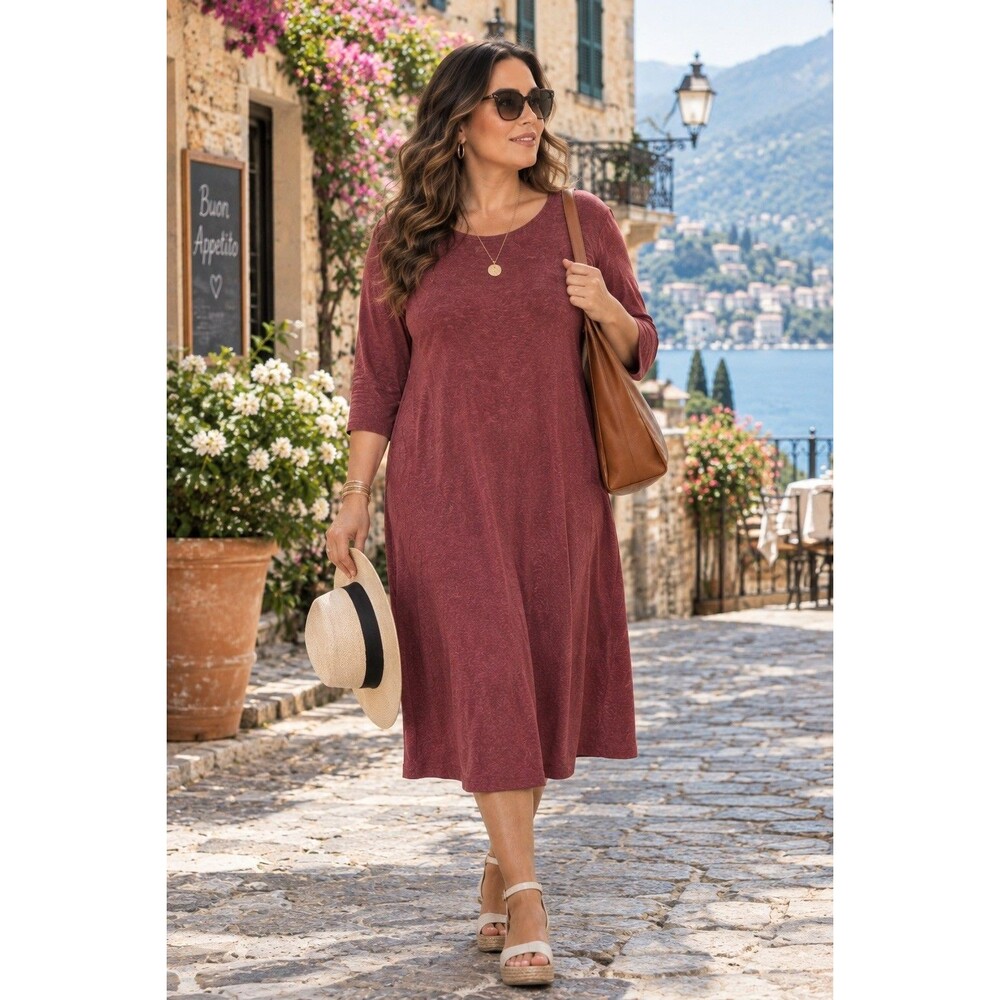Chico's Travelers Brown Knit Midi Dress XL Subtly Shimmery Bronze 3/4 Sleeve NWT